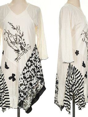 Lee Andersen Wearable Art Sketch Tunic S Ruched Drape, Raw Seams, Lettuce Edge
